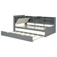 thumbnail image 6 of Twin Size Daybed with Trundle and Bookcase, Wood L-Shaped Corner Daybed with Hidden Storage Headboard, Twin Platform Bed Frame with Movable Shelves for Boys Girls, Gray, 6 of 7