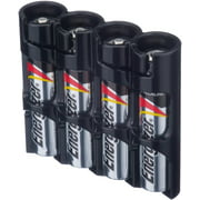 Storacell SLAAA4pkTB by Powerpax Slimline AAA Battery Caddy, Black, Holds 4 Batteries