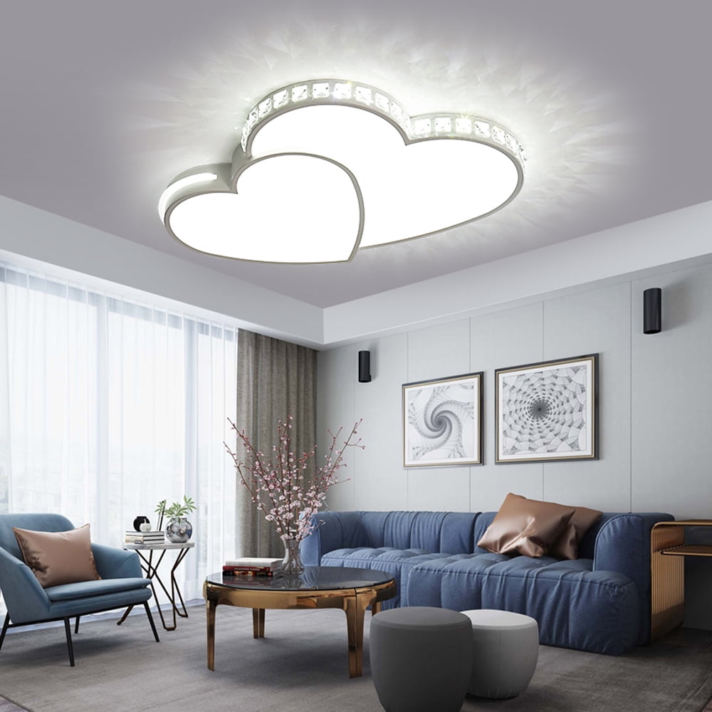 20in Modern Crystal Heart-Shaped Design Ceiling Lamp, Crystal Flush Mount Ceiling Light Fixture LED Light Fixture for Living Room Bedroom ,Cool White Light