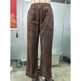 thumbnail image 3 of Women's corduroy wide-leg pants High-waist straight-leg loose trousers Khaki XXL, 3 of 4