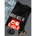 thumbnail image 3 of "Whoo Will Be My Valentine?" Quote, Cute Owl Graphic Women Black T-Shirt, Female XX-Large, 3 of 4