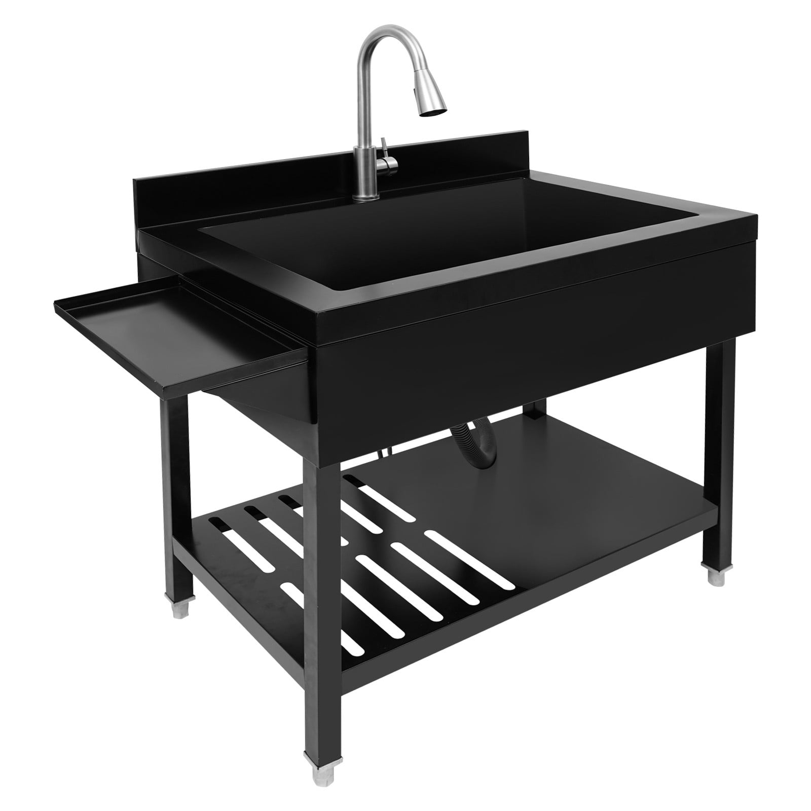 Black Stainless Steel Single Bowl Sink, 35.4" x 22.4" x 37" Commercial Kitchen Sink Freestanding Prep & Utility Sink with Cold and Hot Water Faucet for Kitchens, Bathrooms, Garage, Laundry Room