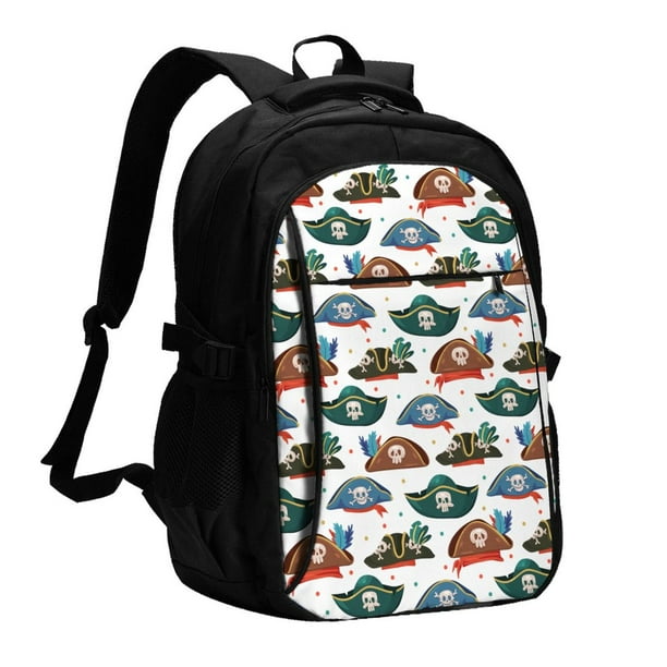 Balery Pirate Hats Mochila con carga USB para hombre y mujer - Mochila impermeable y antirrobo para laptop con puerto USB para viajes, trabajo