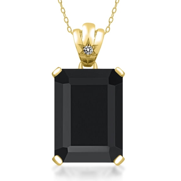 Gem Stone King 15.11 Ct Black Onyx White Diamond 18K Yellow Gold Plated Silver Pendant with Chain