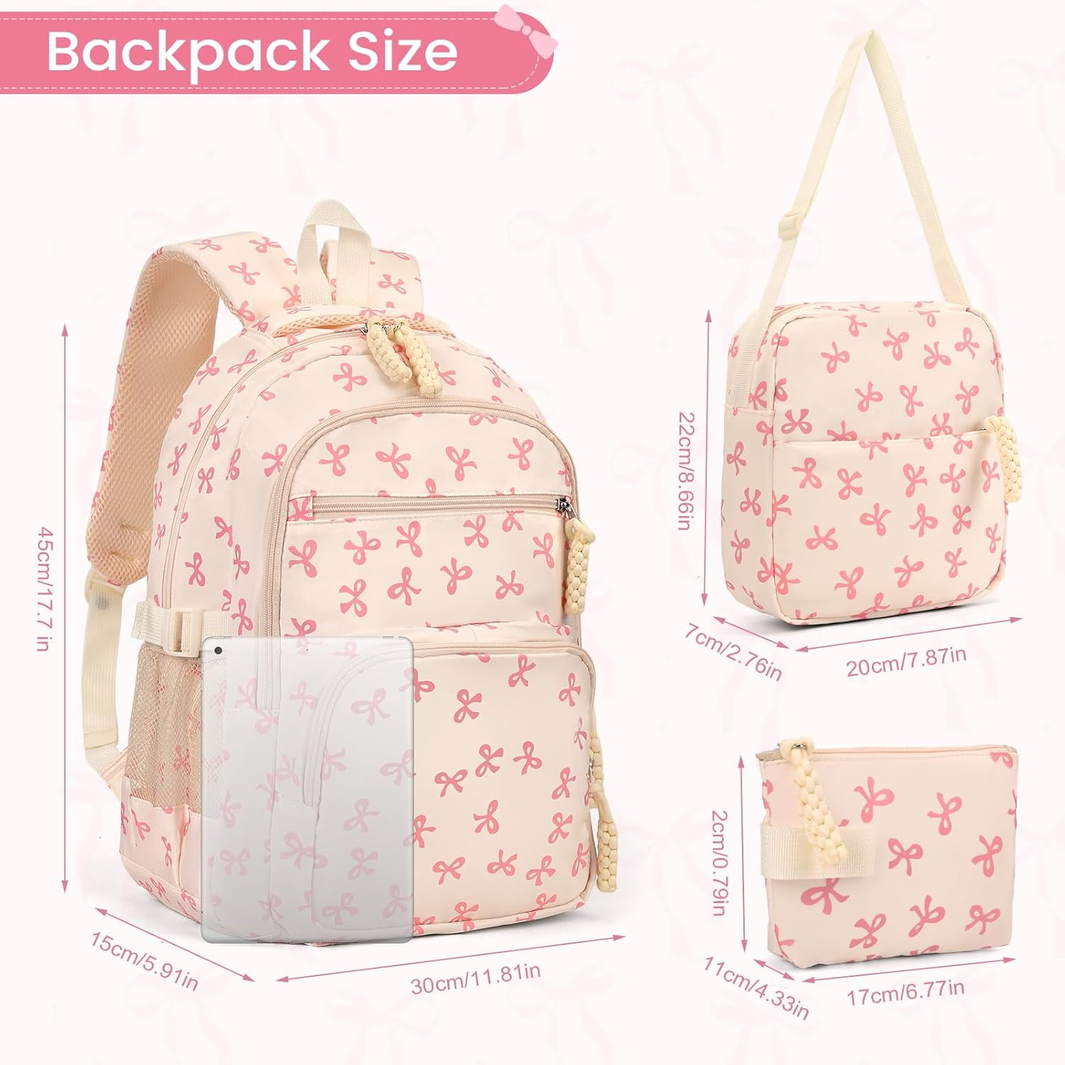Lohol Coquette Aesthetic Backpack - Cute Kawaii Bow Rucksack for Women, Trendy & Lightweight Nylon Daypack (A01 Bow Pink)