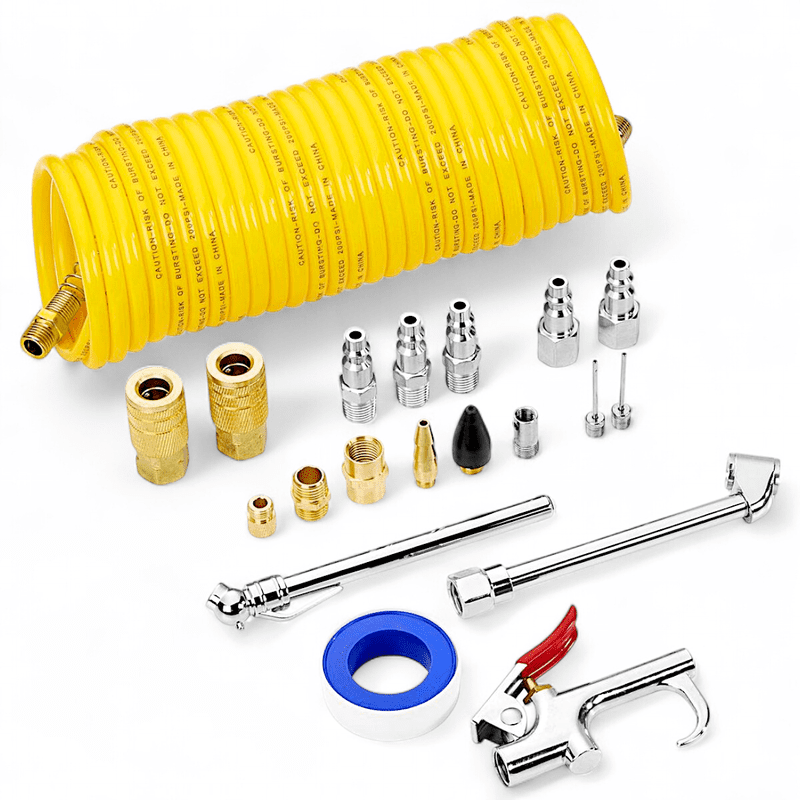 20-Piece Air Compressor Accessory Kit - Includes 1/4 in. x 25 ft. Polyethylene Air Hose, 130 PSI Pressure, 3 Nozzles, Inflation Needles, and More