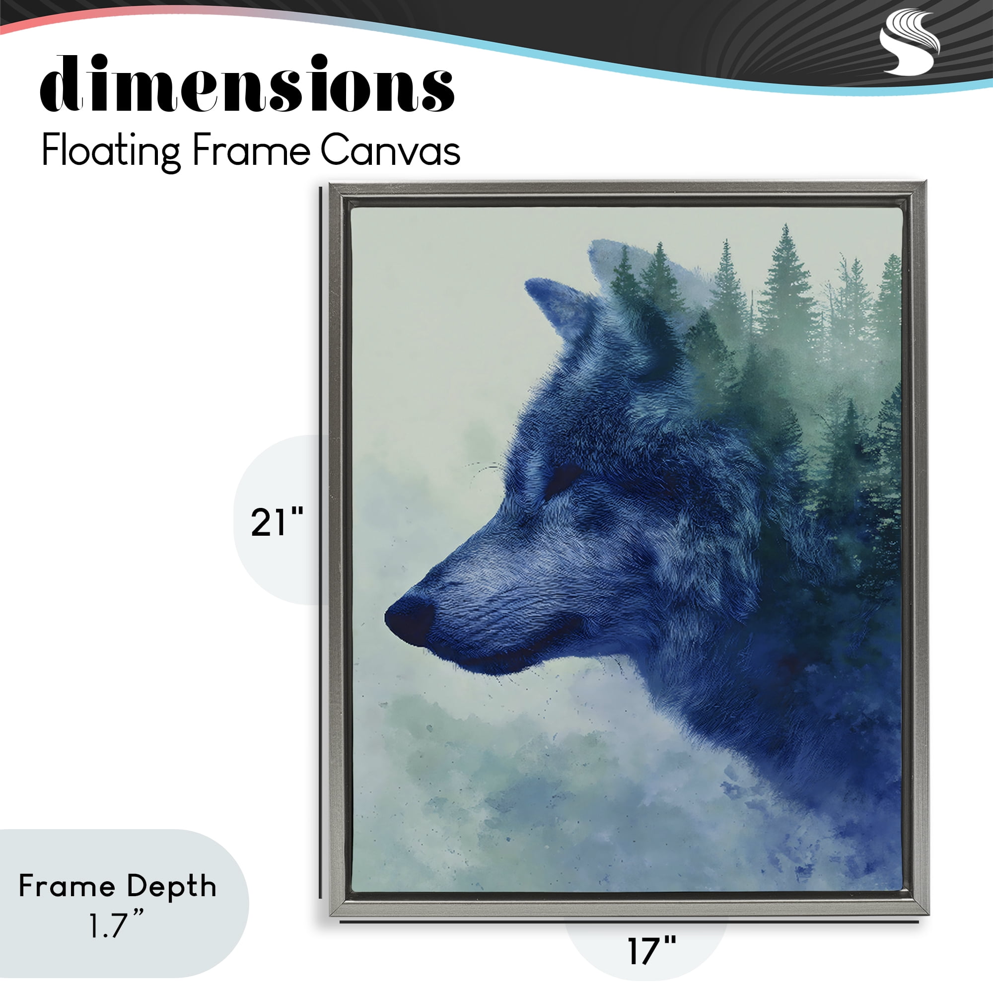 Stupell Industries Indigo Wolf in Misty Pines Gray Framed Floater Canvas Wall Art, design by Franklyn Gregory