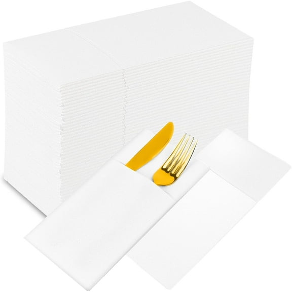 210 Count White Linen with Pocket, Premium Disposable 16.5x16 Inch Napkins for Wedding Reception, Restaurant & Event Decor