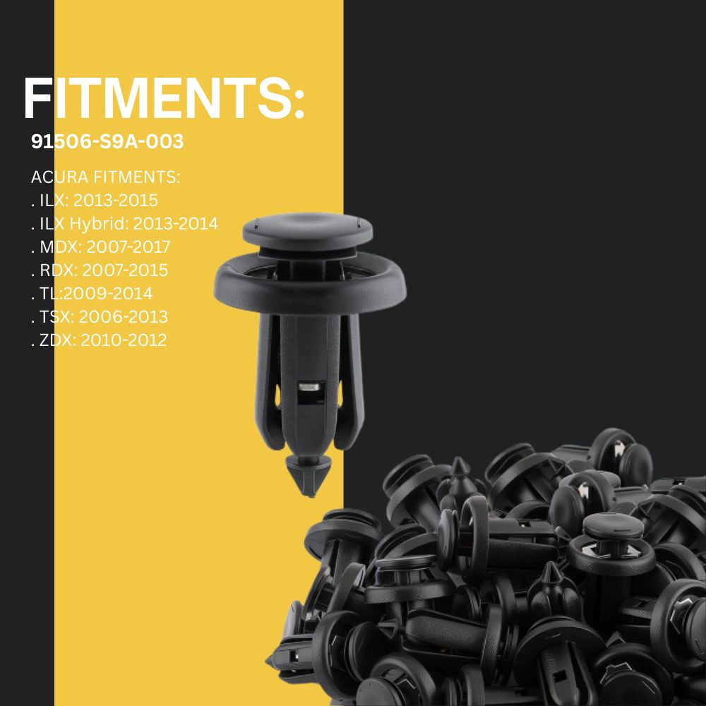 Automotive Hardware 100PCS Bumper, Fender & Splash Shield Push-Type Retainer Clips Compatible with Honda & Acura – Replaces 91506-S9A-003