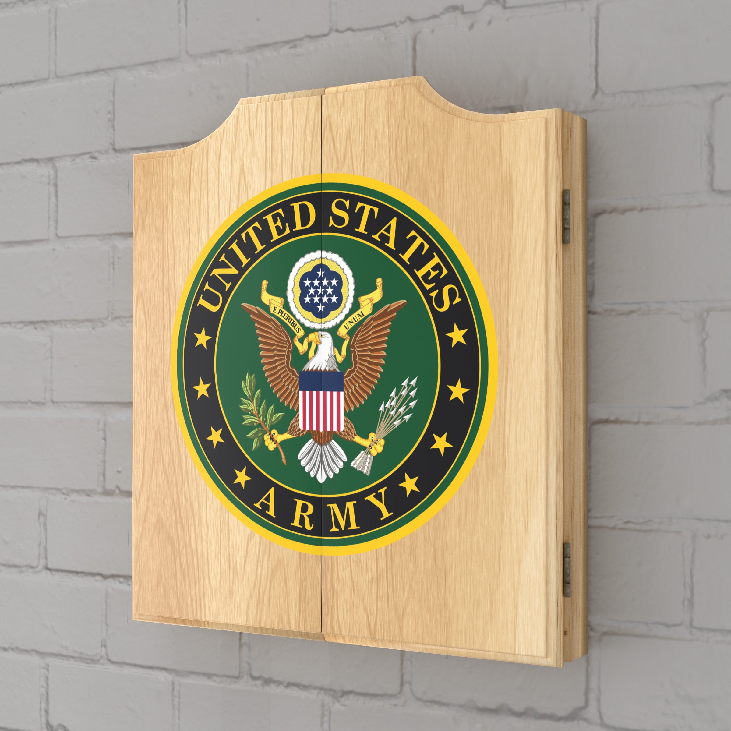 United States Army Symbol Dart Board Cabinet Set with 6 Steel Tip Darts
