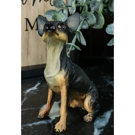 Sitting Lifelike Adorable Deer Head Black and Tan Chihuahua Puppy Dog Figurine