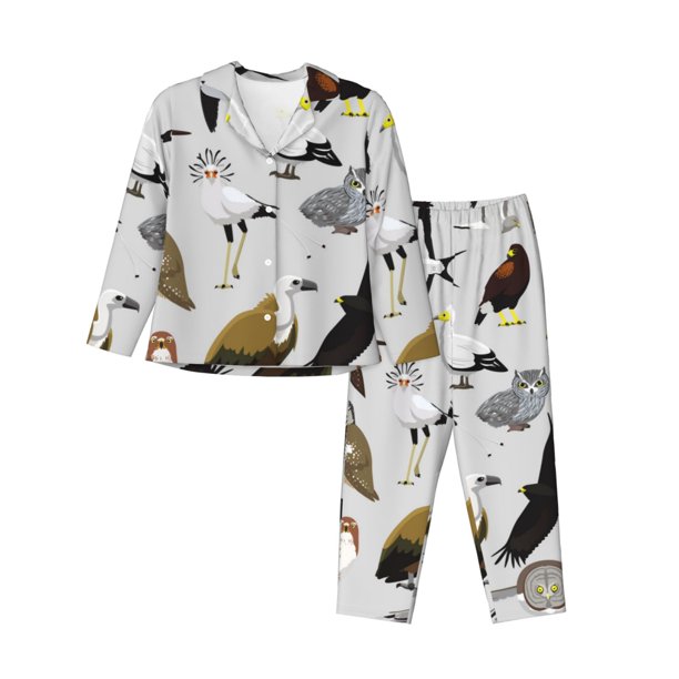 Balery Animal Bird Conjunto de Pijama con Estampado para Mujer, Conjunto de Dos Piezas con Manga Larga, Ropa de Dormir Suave con Bolsillos, Pijamas Cómodos-Large