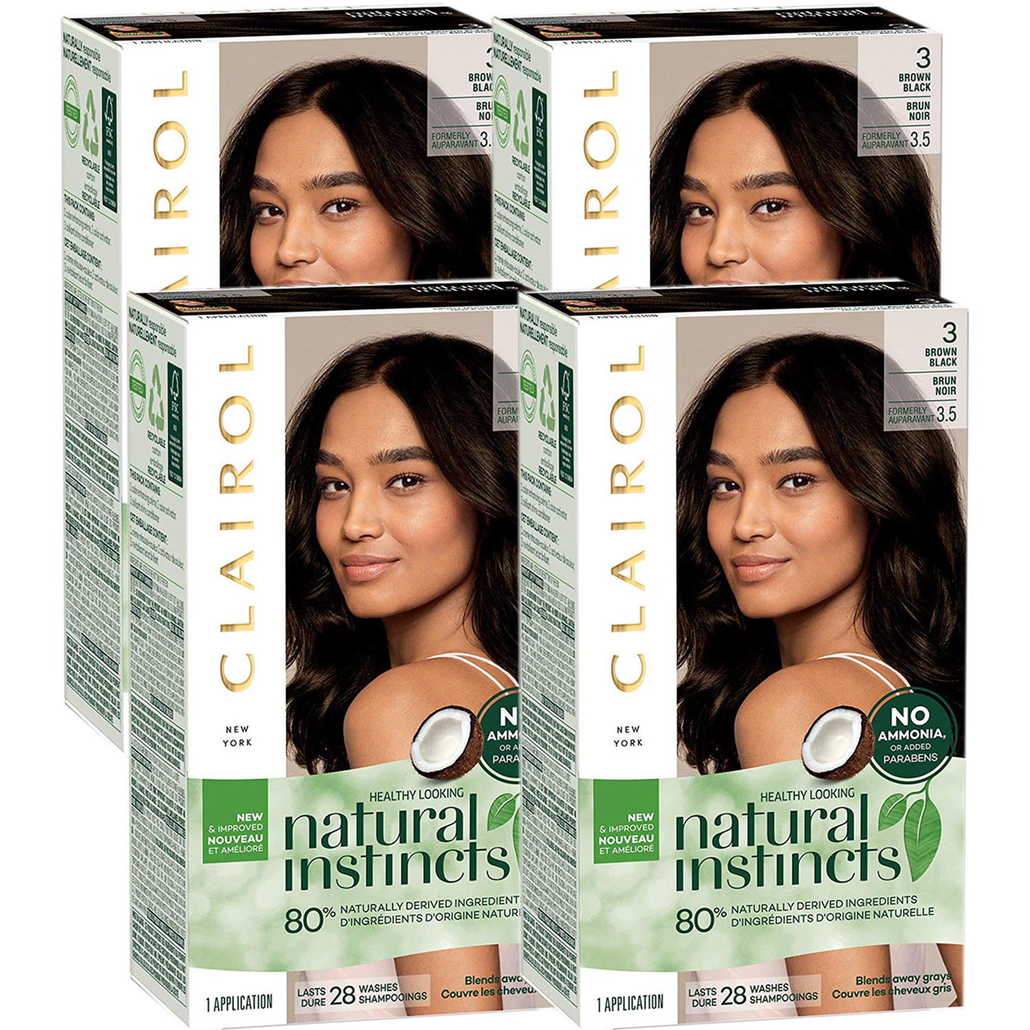 Pack of (4) Clairol Natural Instincts Non-Permanent Hair Color - 3 Brown  Black - 1 Kit - Walmart.com