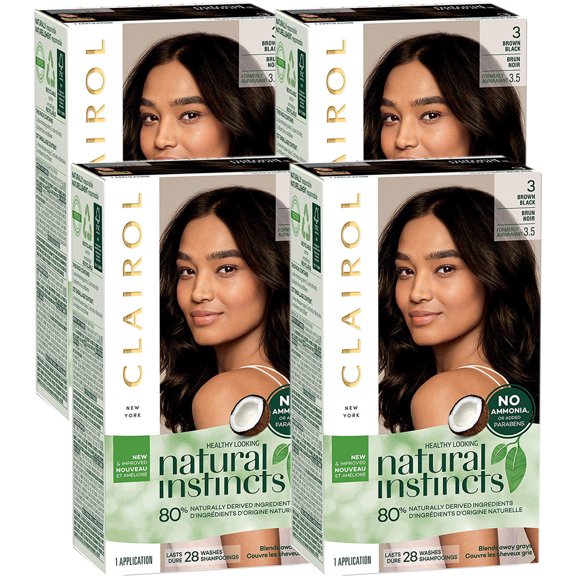 Pack of (4) Clairol Natural Instincts Non-Permanent Hair Color - 3 Brown Black - 1 Kit