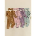 thumbnail image 3 of Gupgi Infant Girl Fall Outfits Baby Floral Print Crew Neck Long Sleeve Ribbed Romper Long Pants Headband 3Pcs Clothes Set, 3 of 9