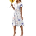thumbnail image 5 of Fantaslook Summer Dresses for Women Casual Short Sleeve Pleated Dress Flowy Floral Dress with Pockets Flare Midi Sundress, 5 of 9