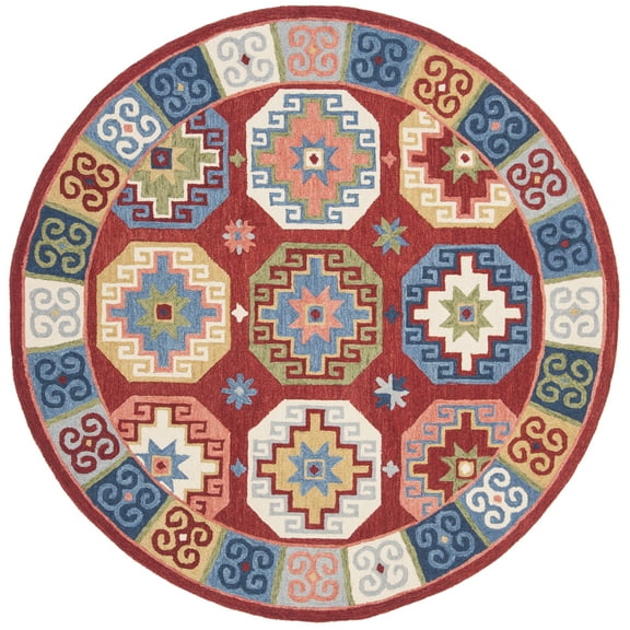 SAFAVIEH Aspen Amala Geometric Area Rug, Red/Blue, 3' x 3' Round