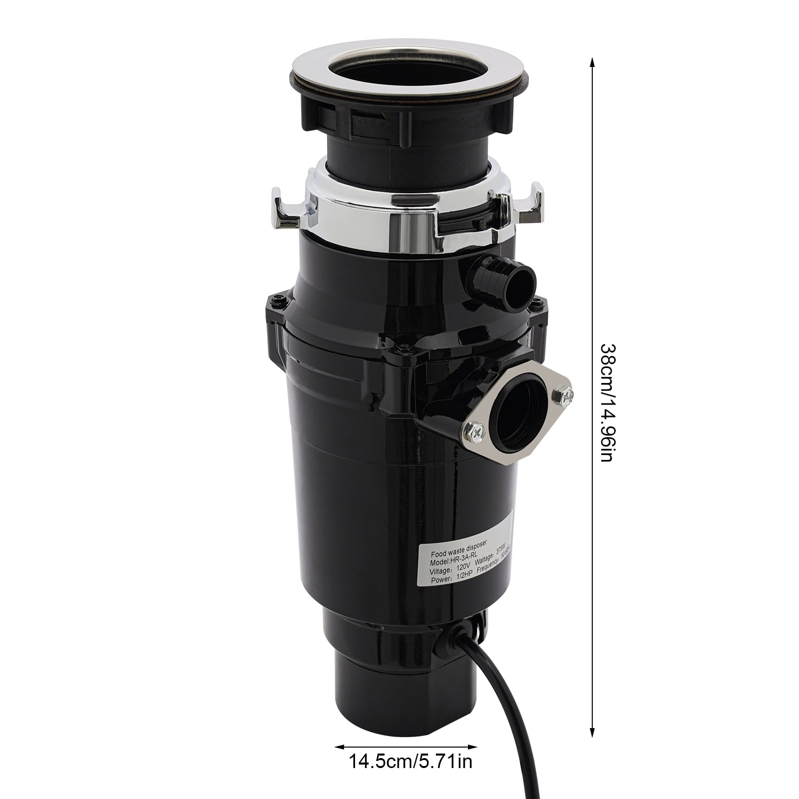 120V Black Feed Garbage Disposer, Food Waste Garbage Disposal, Garbage Disposal for Kitchen Sink For The Disposal of Food Residues