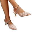 thumbnail image 5 of NexTorq Women's Pointed Toe Floral Embroidery Kitten Heel Mules Sexy Instep Strap Backless Slip On Comfort Stiletto Heel Slingback Elegant Dress Pumps for Wedding Party Shoes, Beige, 36, 5 of 7