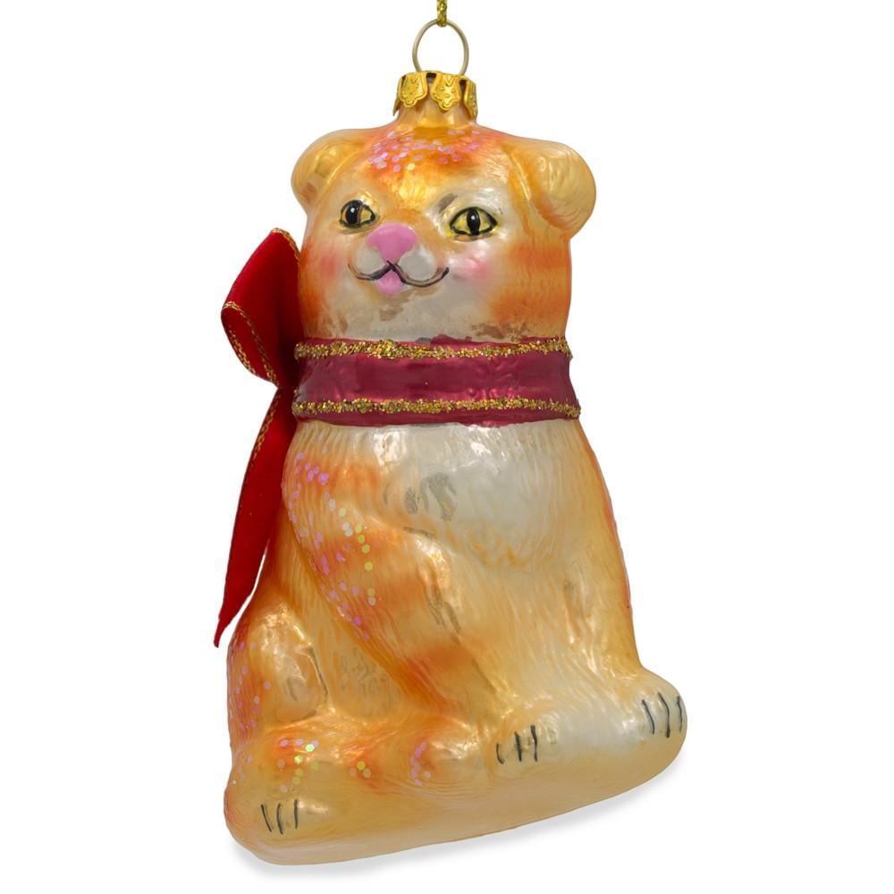 BestPysanky Orange Tabby Cat Glass Christmas Ornament