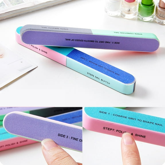 Limei 5 Pack Nail File and Buffer Block Professional Nail Buffering Files 7 Steps Washable Emery Boards for Acrylic Nails, Random Color
