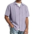 thumbnail image 2 of HOWPAY Mens Button down Shirt Short Sleeve Summer Solid Color Holiday Beach Tops Casual Regular Fit Lightweight Soft Clothes Purple L, 2 of 4