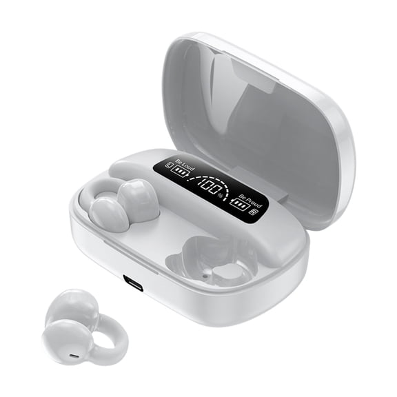 HCBY Clip On Bone Conduction Headphones, Open Ear Wireless Earbuds Bluetooth 5.3, Digital Display Charging Case with 6H Playtime, Ultra Thin 1.3cm for Side Sleeping Comfort