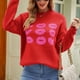thumbnail image 2 of Suéter con estampado de labios rojos Cuello redondo Manga larga Puño elástico Hombro caído Suéter de mujer para invierno Rojo XL, 2 of 6