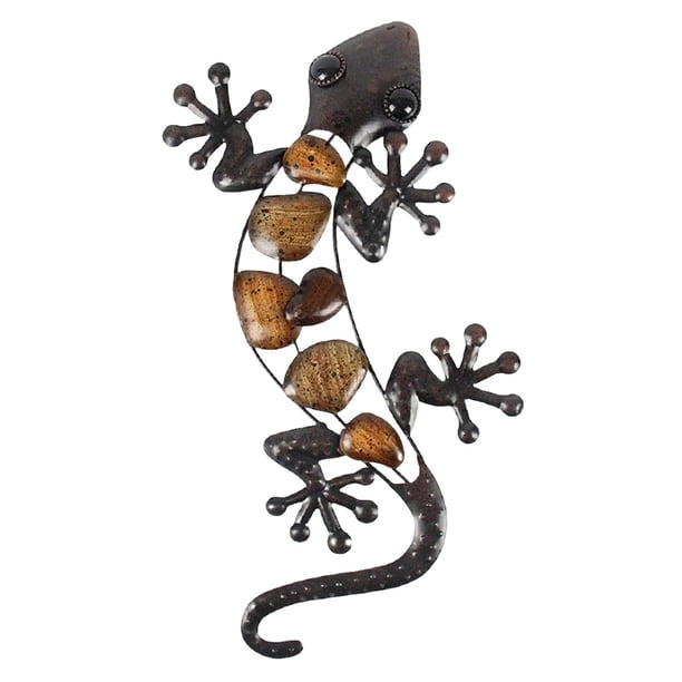Escultura de pared Gecko Moderno Arte de La Pared Decoración Escultura Colgante de Pared Metal Decorativo Animal Estatua Ornamento para Oficina Hogar Patio Valla Jardín , Estilo A Fanmusic Escultura de pared