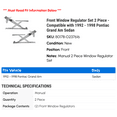 thumbnail image 2 of Front Window Regulator Set 2 Piece - Compatible with 1992 - 1998 Pontiac Grand Am Sedan 1993 1994 1995 1996 1997, 2 of 2