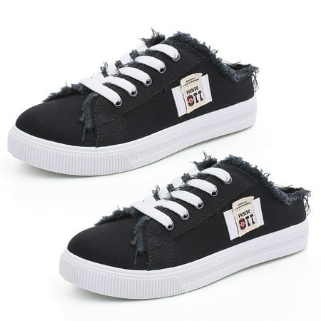 Women Canvas Mules Memory Foam Clipper Fashion Sneakers Comfortable Slip-On Mule Backless Holiday Shoes Black Quickwittc Black
