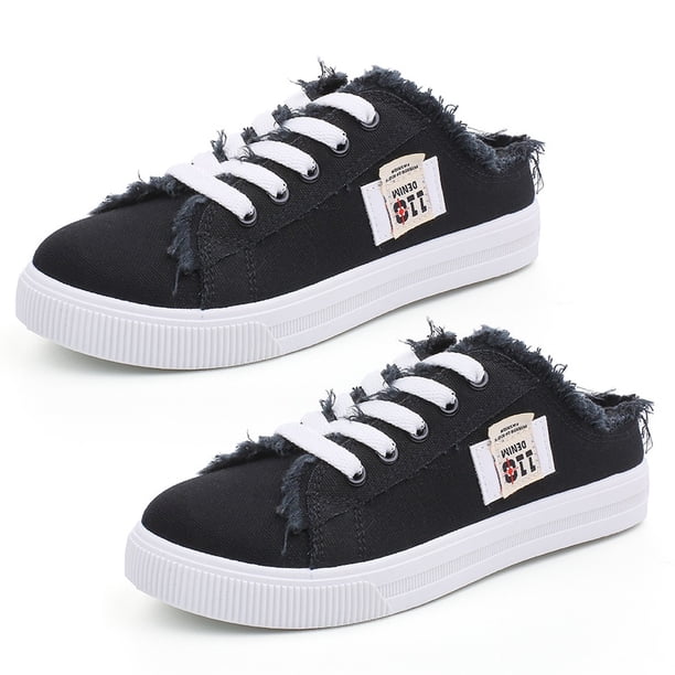 Mulas de lona para mujer, zapatillas de deporte de moda con espuma viscoelástica, cómodas, sin cordones, zapatos de vacaciones sin espalda