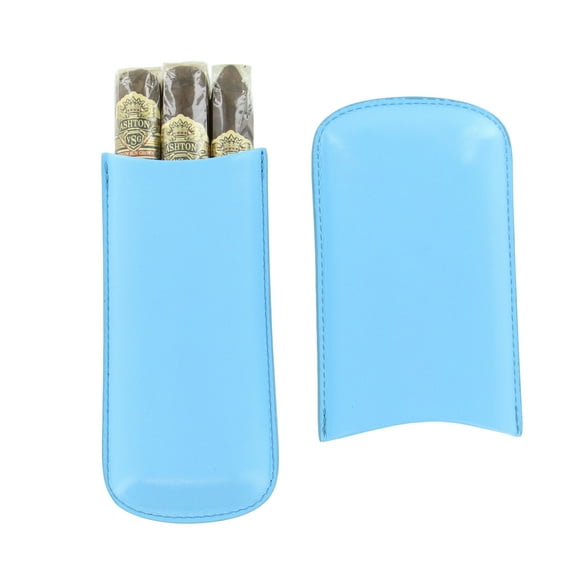 Tampa Fuego Cigar Case Genuine Leather Pale Blue Lined Standard Made in USA