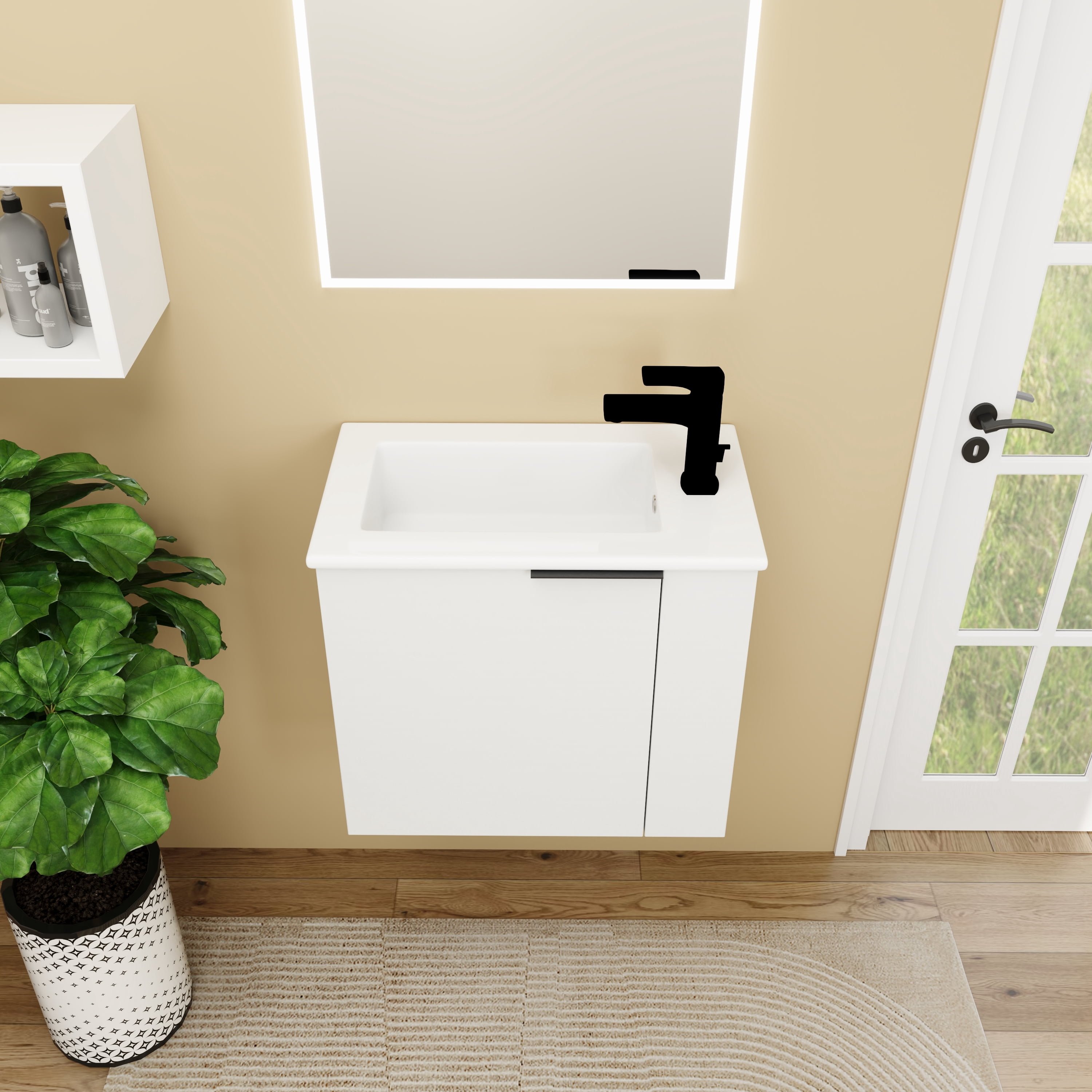 Miniyam 22" Bathroom Vanity Sink Combo for Small Space, Wall Mounted Cabinet Set, White