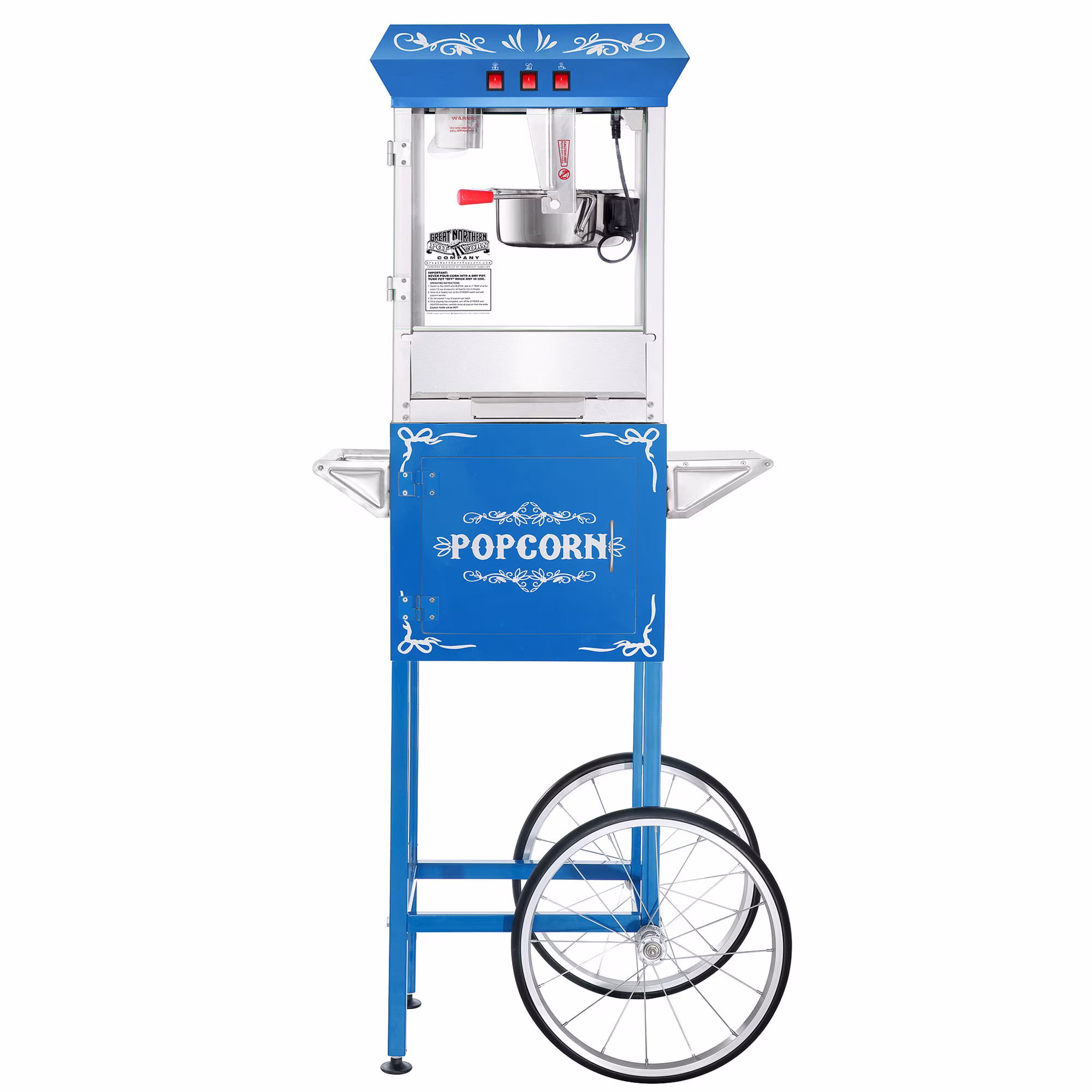 Blue, variant on Great Northern Popcorn 8oz Foundation Popcorn Maker Machine with Cart, Stainless Steel Kettle, Red
