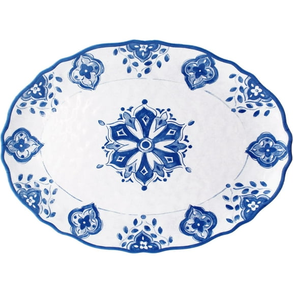 Le Cadeaux Melamine Oval Serving Platter 16 inch, Moroccan Blue