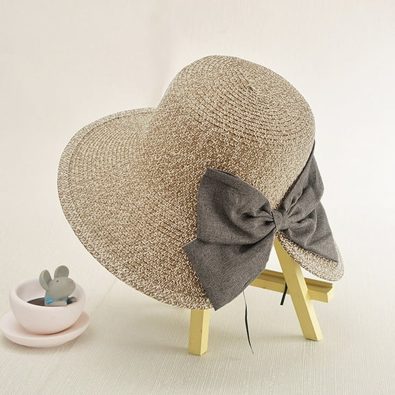 SikaFu New Korean Version Of Women's Sunshade Beach Hat, Women's Split Large Bow, Fashionable Travel, Sun Protection, Large Brim Straw Hat