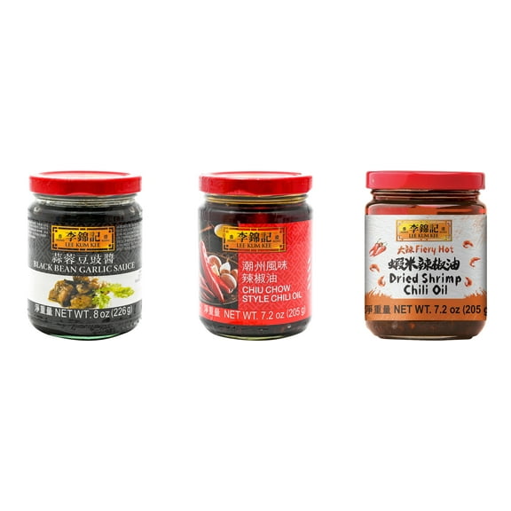 NineChef Brand Spoon Plus 3 Pack Lee Kum Kee Cooking Sauce, 3 Flavors(Black Bean Garlic Sauce,Chiu Chow Chili Oil,Dried Shrimp Chili Oil)