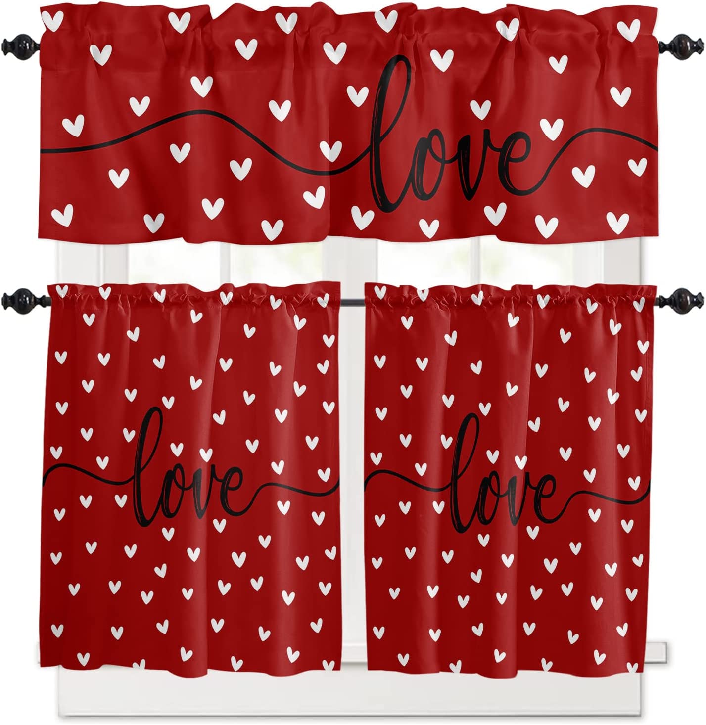 aoselan Happy Valentine''s Day 3 Pieces Kitchen Curtains and Valances