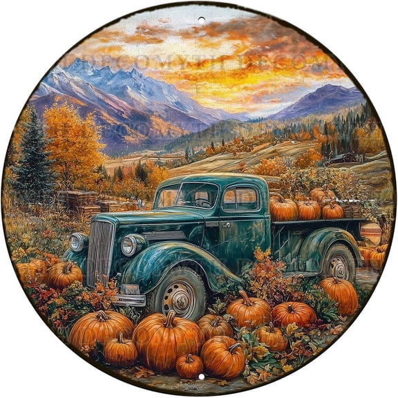 Fall Door Decor Retro Turkey And Cross Round Tin Sign Vintage Pumpkin Harvest Thanksgiving Metal Poster Nostalgic Decorations for Home Wall Art Rustic Farmhouse Porch Kitchen Farm 8 * 8inch