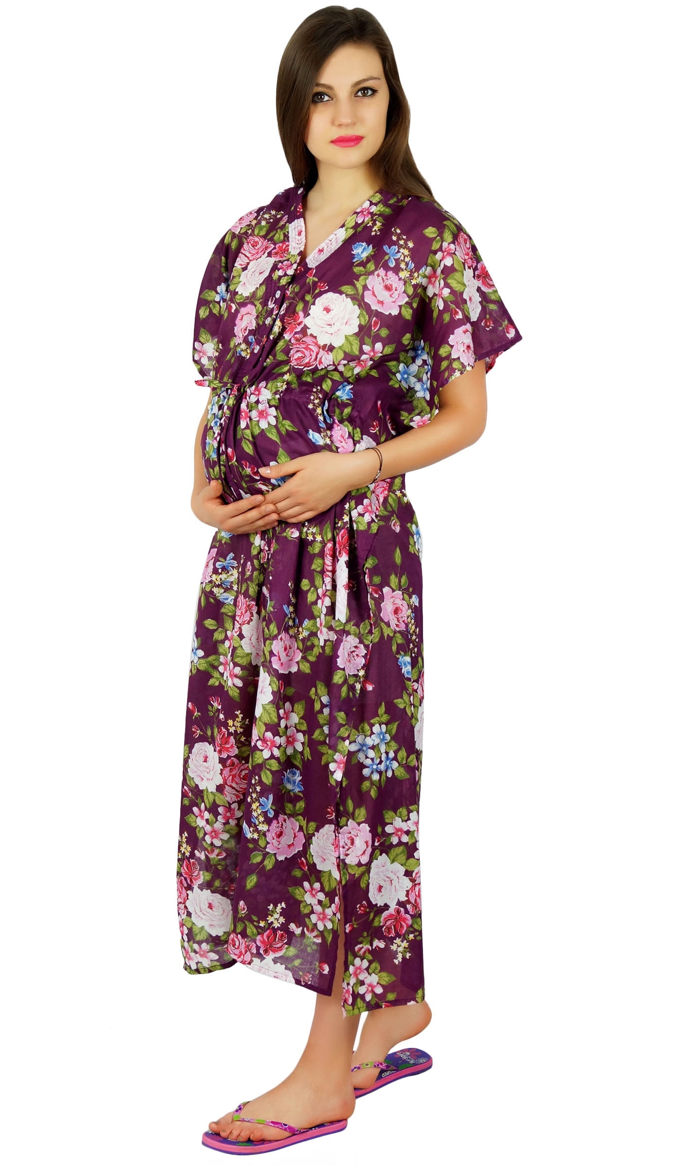 Bimba Nursing Kaftan Cotton Night Gown, Hospital Delivery Gown Front