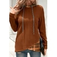 thumbnail image 5 of Women's Chestnut Plaid Patchwork Hooded Top – Ribbed Knit Long Sleeve Casual Layer for Daily Wear [ZhiHiMeRi] | L, 5 of 7