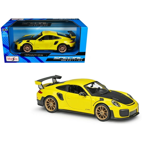 Porsche 911 GT2 RS Yellow with Carbon Hood and Gold Wheels "Special Edition" 1/24 Diecast Model Car by Maisto