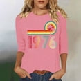 thumbnail image 2 of Womens 3/4 Length Sleeve Tees Crew Neck 1976 Graphic Print T Shirts Vintage Trendy Casual Pullover Tops (XL, Pink), 2 of 4