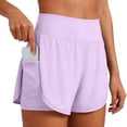 thumbnail image 4 of Women's High Waist Wide Leg Yoga Shorts with Elastic Waistband for Fitness and Tennis,Light Purple,L, 4 of 7