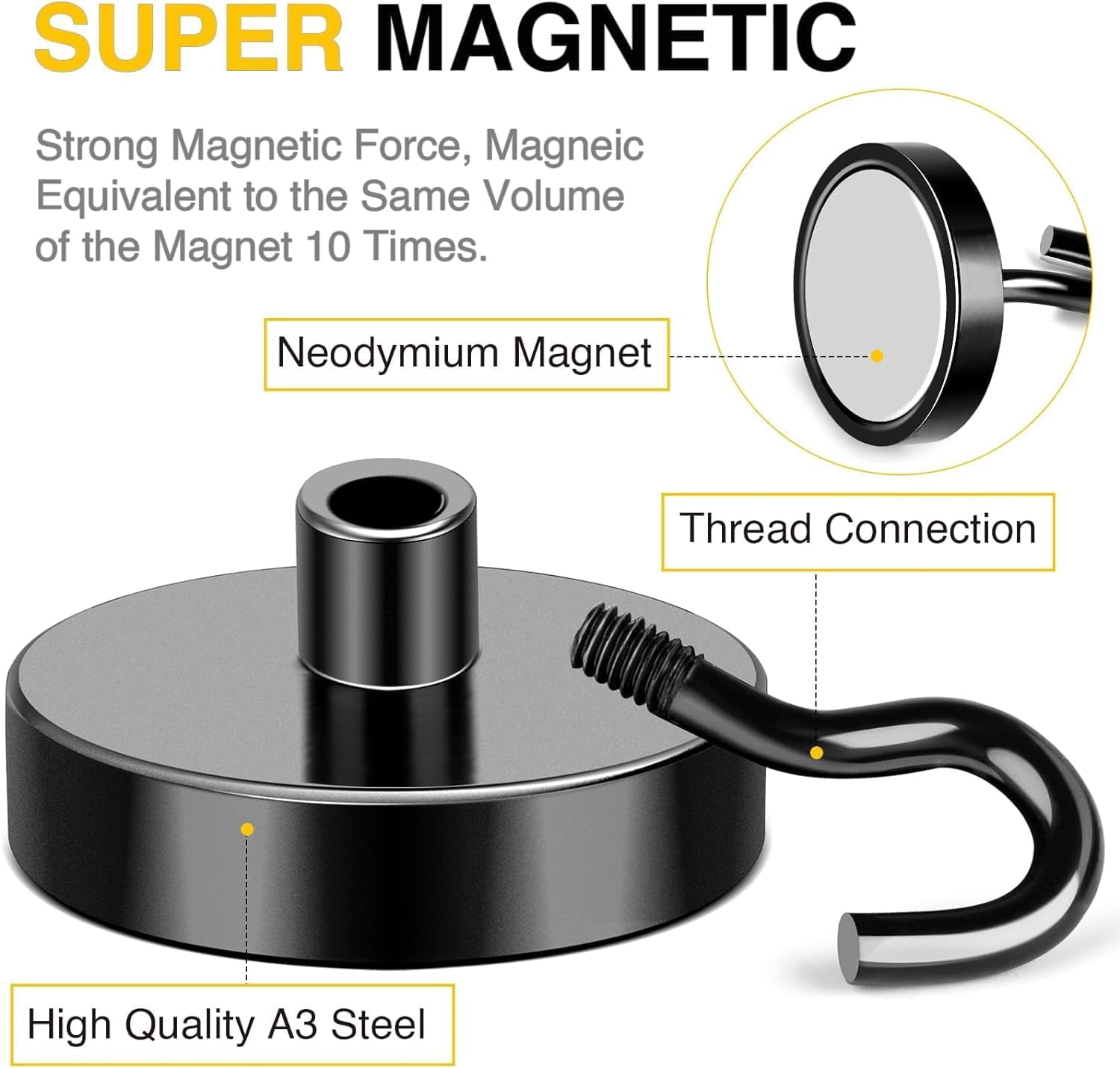 JJEAN-Black Magnetic Hooks, 120 LB Heavy Duty Strong Magnets with Hook, Rare Earth Neodymium Magnet for Cabins Cruise Ship Essentials 8 Packs
