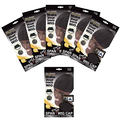 (6packs) Qfitt Spandex Dome Wig Cap BLACK #5017