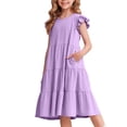 thumbnail image 1 of Vestido Arshiner para niñas, verano, mangas onduladas, color lila, 6-7 años, 1 of 6