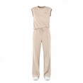 thumbnail image 4 of Lounge Sets for Women Casual 2 Piece Drawstring Long Pants with Pockets Round Neck Sleeveless High Elasticity Loose Set, 4 of 4