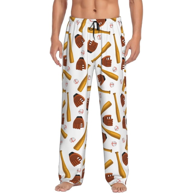 Kdxio Baseball Sport Pattern Men's Pajama Pants, Elastic Waist with Drawstring and Pockets, Comfortable Loungewear-Small